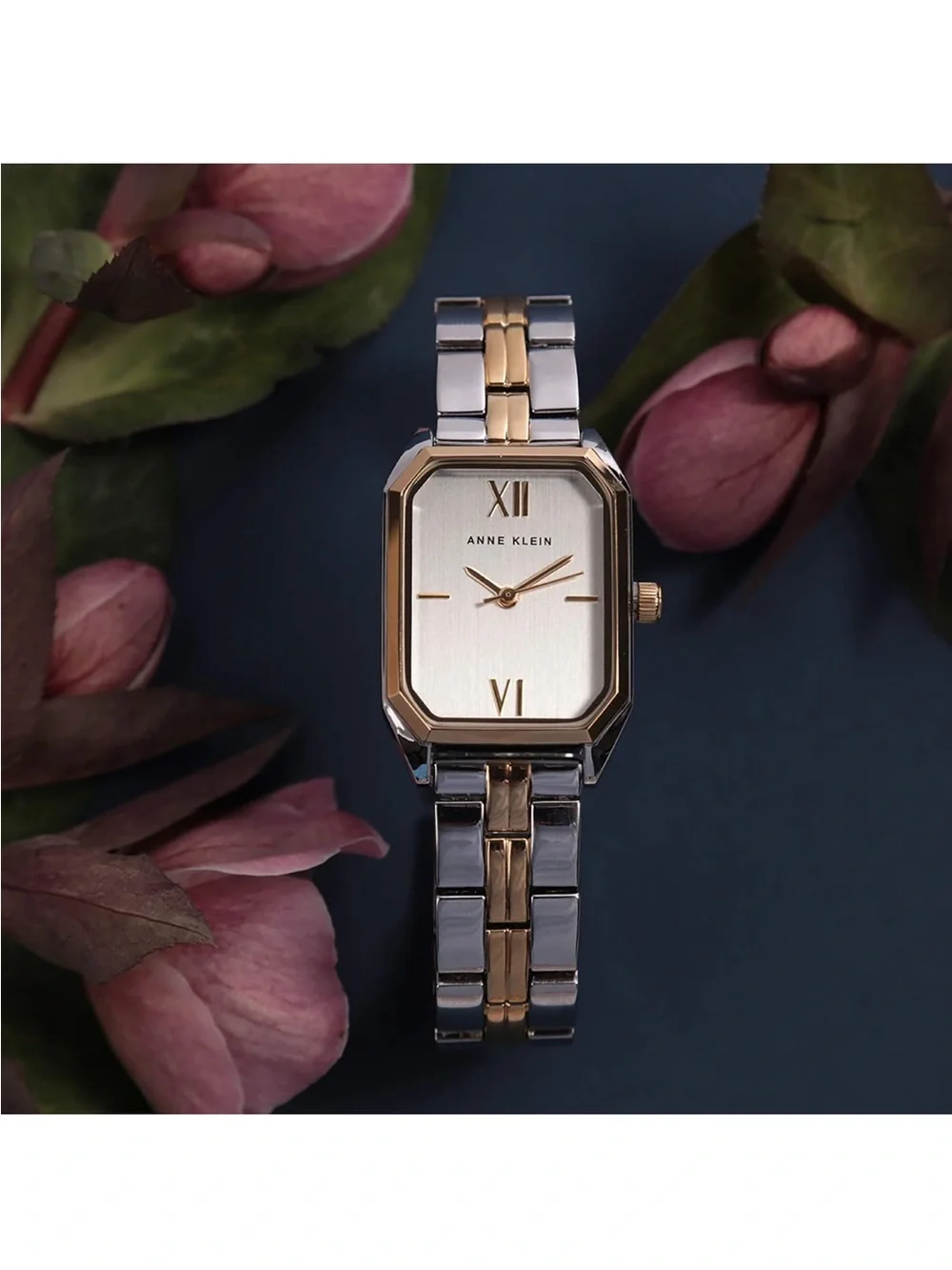 Anne Klein Watch Two-Tone Silver and Gold Rectangular Bracelet Watch